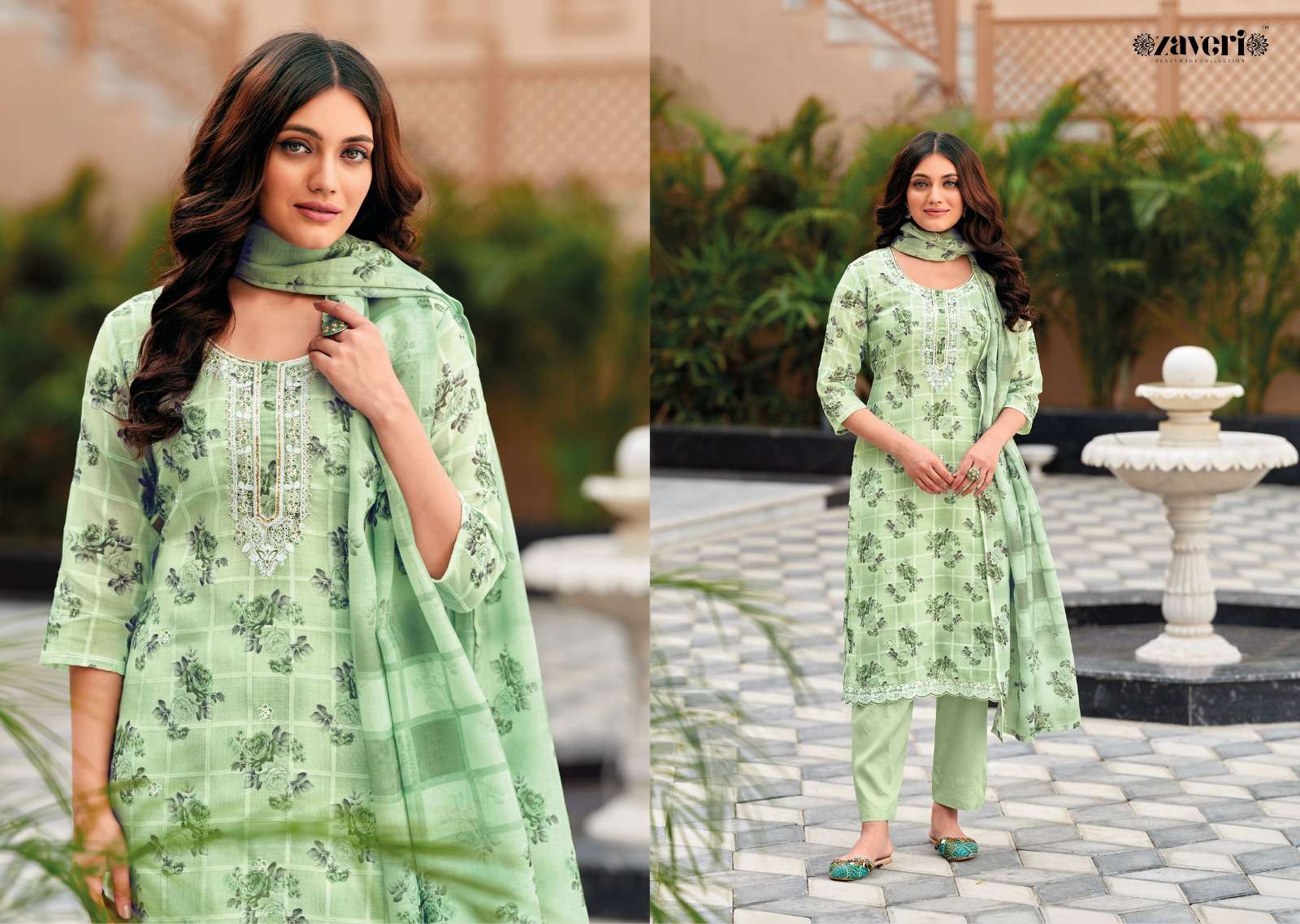 UNICORN HEAVY LILEN EMBOIDERY WORK KURTI WITH CHANDERI COTTON PANT AND DUPATTA BY ZAVERI BRAND 1125 C